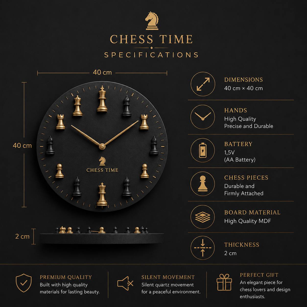 CHESS TIME™ Luxury Chess Wall Clock